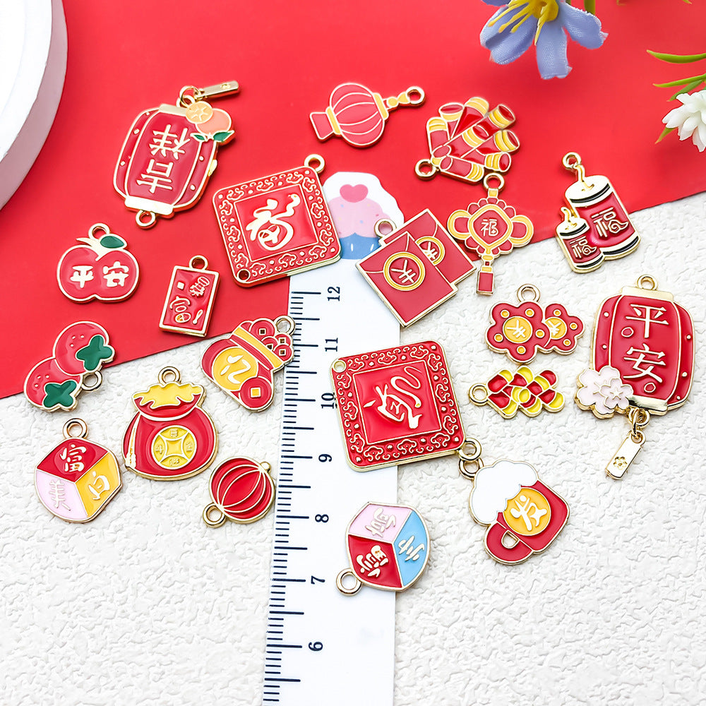 Enamel Zinc Alloy Red Envelope Fu Lantern Tag Charm Pendant for DIY New Year Jewelry