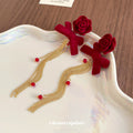 Red Flocked Rose Bow Tassel Drop Earrings Fashion Jewelry view 4