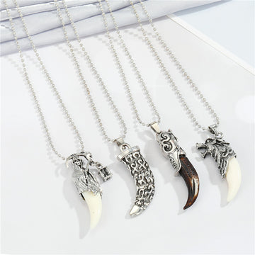 Silver Tone Faux Tusk Pendant Necklaces in Three Gothic Designs