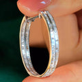 Silver Baguette CZ Double Row Hoop Earrings Lever Clasp view 3