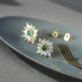 Gold Green Center Marquise Flower Clear Stud Earrings view 5