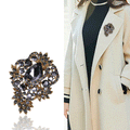 Crystal Flower and Leaf Brooch in Two Dark Finishes view 2