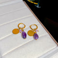 Gold Layered Necklace Rhinestone Drops Purple Hoop Earrings view 7