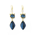 Gold Fox Blue Crystal Drop Earrings Teardrop Dangle view 5