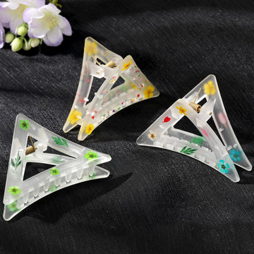 Clear Triangle Dried Flower Resin Hair Claw Clips Three Styles