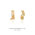 Gold Tone Double Loop Huggie Hoop Earrings With Clear Stones view 2