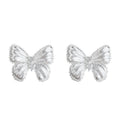 Silver Brushed Butterfly Stud Earrings Micro Zircon Pair view 5