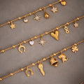 Gold Stainless Steel Bead Charm Bracelets Heart Star Bell Drop view 3