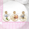 Gold Tone Round Pressed Flower Resin Drop Stud Earrings view 5