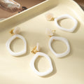 White Open Square Statement Dangle Stud and Clip Earrings view 2