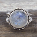 Opalescent Round Cabochon Double-Rail Ring In Antiqued Silver Tone view 3