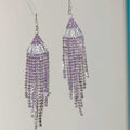 Rhinestone Fan Fringe Hook Earrings in Purple and Blue view 2