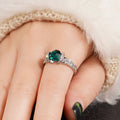 Silver Tone Green Round Gem Finger Ring Sizes 6-10 view 3