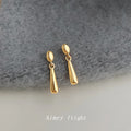 Gold Oval Stud Smooth Teardrop Dangle Drop Earrings view 4