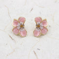 Pink Four Petal Flower Gold Tone Small Stud Earrings view 3