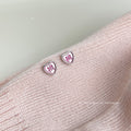 Mini Pink Heart Stud Earrings Silver Tone Peach Motif view 3