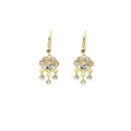 Gold Rhinestone Lock Drop Earrings With Triple Charms view 5