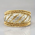 Gold Rope Edge Diagonal Cubic Zirconia Wide Band Ring view 2