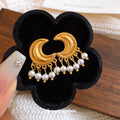 Crescent Pearl Fringe Earrings in Polished Statement Design view 1