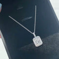 Rectangular Clear Solitaire Halo Pendant Necklace Silver Tone view 3