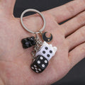 Black White Dice Bear and Moon Resin Metal Keychain view 3