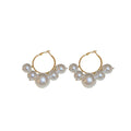 Gold Tone Hoop Earrings with Graduated White Pearls view 5
