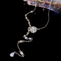 Silver Crystal Rose Flower Teardrop Tassel Necklace view 6