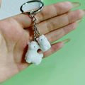 Pair of White Flocked Sheep Figures on Silver Tone Keychain view 2