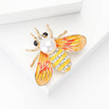 Enamel Bee Brooch Pearl Rhinestone Gold Grey Yellow Pin view 3