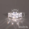 Three Stone Rectangular Clear CZ Ring Silver Tone Sizes 6–10 view 4