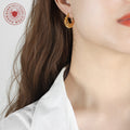 Hollow Lattice Geometric Hoop Earrings Gold Or Silver Tone view 3