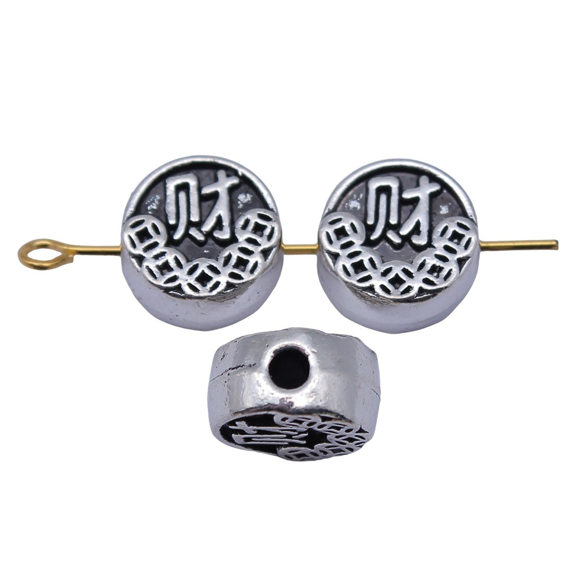 11x11x6mm 2.7g Multicolor Zinc Alloy Chinese Character Wealth Small Hole Beads for DIY Jewelry Making