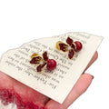 Floral Stud Earrings with Pearl Drops in Brown or Red view 5