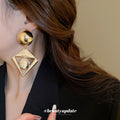Two Tone Geometric Square and Circle Drop Earrings view 4