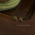 Green Square Stone Mini Stud Earrings In Silver And Gold Tone view 3