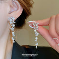 Silver And Gold Tone Floral Pearl Drop Earrings With Leaf Fringe view 4