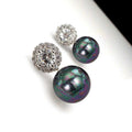 Pearl-Like Drop Stud Earrings With Round Clear Stone Halos view 8
