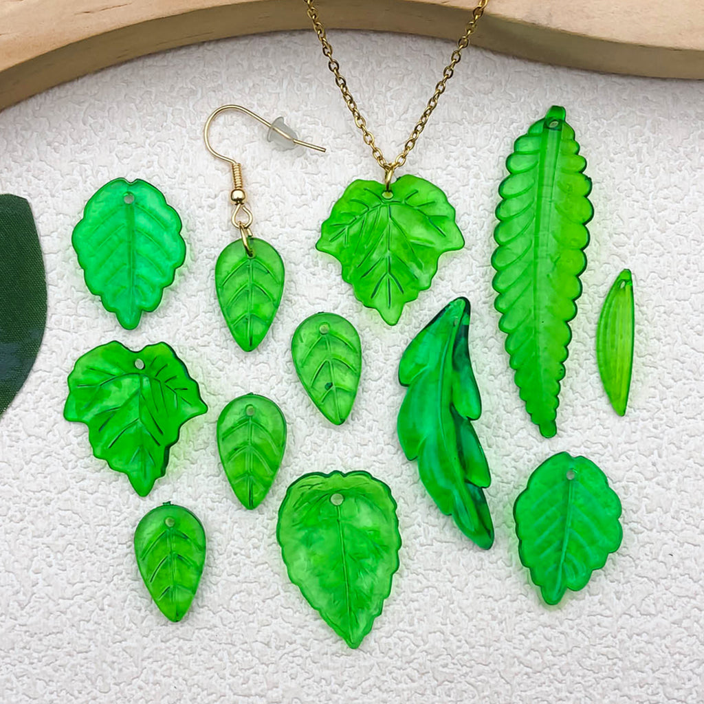 Acrylic Transparent Green Leaf Center Hole Pendant for DIY Hair Stick Headwear Jewelry