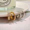 Silver Tone Layered Crystal Ear Cuff with Curved Bands view 2