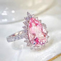 Silver Tone Pink Pear Crystal Halo Ring Sizes 6 to 10 view 2