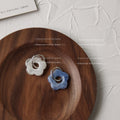 Silver-Tone Hoop White Blue Marbled Resin Flower Earrings view 1