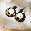 Leopard Pattern Geometric Open Round Dangle Stud Earrings view 6