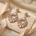 Pink Clear Stone Floral Wreath Statement Stud Earrings view 4