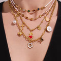 Gold Multi Charm Heart Cross Pearl Layered Necklace Mix view 1