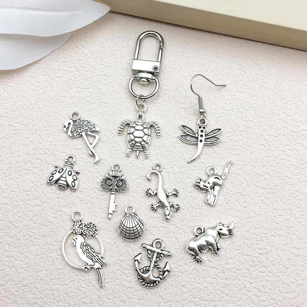 Antique Silver Zinc Alloy Dragonfly Crab Turtle Owl Animal Cat Charm Pendant for DIY Bracelet