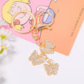 Gold Triple Rhinestone Butterfly Charm Metal Keychain view 2