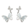 Silver-Tone Blue Crystal Butterfly Drop Earrings Rhinestone view 5