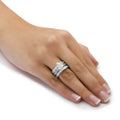 Marquise Center Stone Three Row Pavé Ring Set in Silver Tone view 3