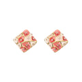 Pink and Blue Floral Pattern Square Gold Tone Stud Earrings view 5