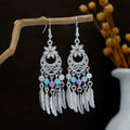 Eighty Silver Tone Ethnic Feather and Bead Earrings view 11